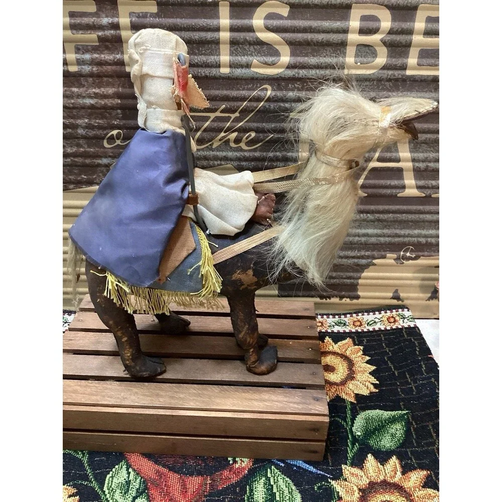 Vintage Leather & Fur Wrapped & Stitched Camel With Rider Handmade Middle East